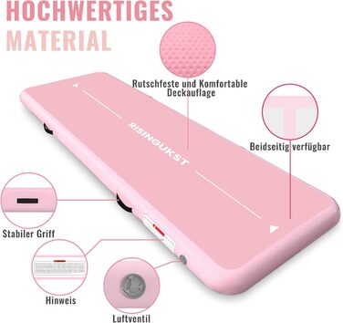 Надувна гімнастична матка Air Matte Track - 600x100x20 см (зелена та рожева) з повітряним насосом