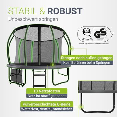Трамплін Juskys SkyBounce Ø 228/305/366 см - Outdoor з сіткою, драбиною та пружинами PowerSpring