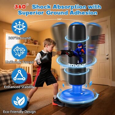 Дитячий боксерський мішок Qoosea 160 см з рукавичками та насосом, подарунок для хлопчиків та дівчаток 3–12 років. Підходить для карате, кікбоксингу, тхеквондо