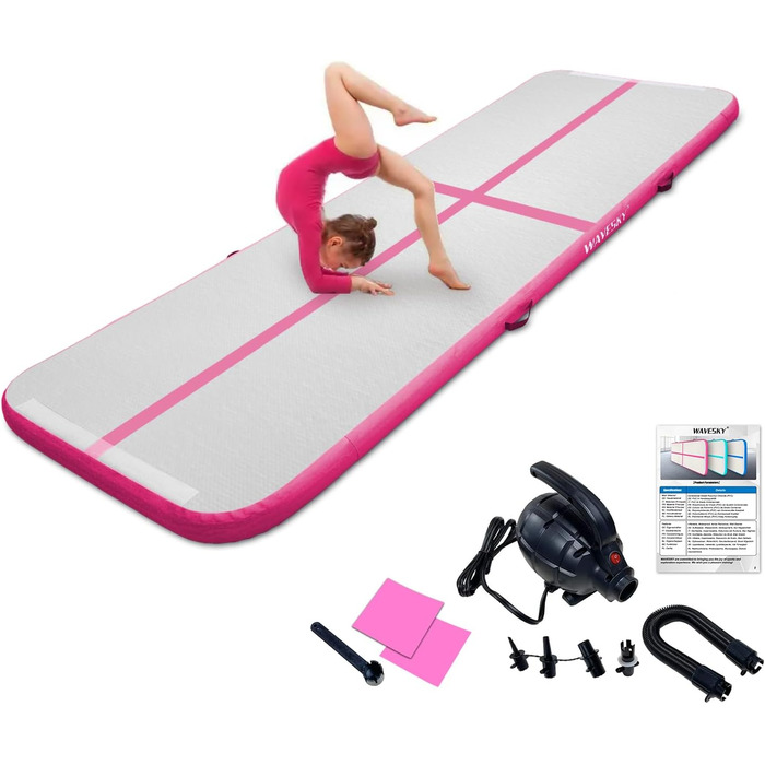 Гімнастичний надувний мат для тренувань, 3/4/5 метрів, 10 см заввишки, рожева (300x100x10 см)