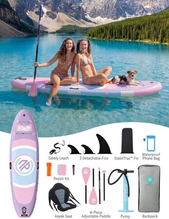 Надувний SUP дошка Niphean для дорослих, 305 см, з фіном StabilTrac, для йоги та балансування, фіолетовий