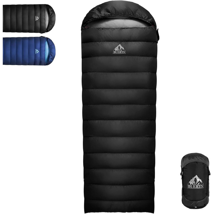 Спальний мішок зимовий Daunenschlafsack, теплий та легкий для дорослих та дітей, 680FP, для походів, альпінізму, кемпінгу. Чорний, 0°C