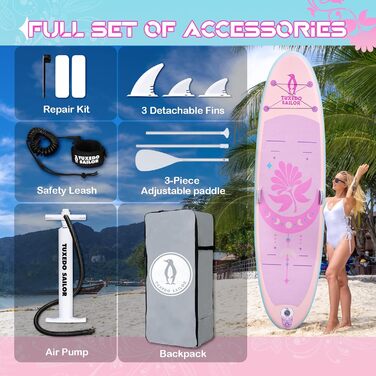 SUP дошка надувна Tuxedo Sailor 320 см, рожево-фіолетова, з аксесуарами для початківців та досвідчених райдерів