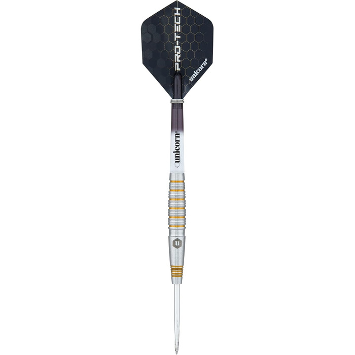 Дротики для дартсу Unicorn Pro-Tech, 90% вольфраму, сталевий наконечник, 23 г, золоті акценти