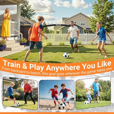 Ворота для футболу Happy Jump Pop-Up - складані для дітей та дорослих | 1 або 2 ворота: 120x90 / 152x110 / 213x152 см | З м'ячем, насосом, конусами та мішенню | Для саду та подарунка