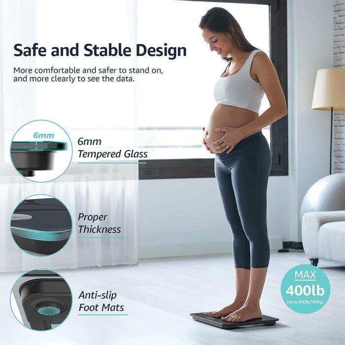 Ваги для тіла Posture з вимірюванням жиру, цифрові, 13 показників, шкала ваги з моніторингом BMI, синхронізація з додатками, до 180 кг