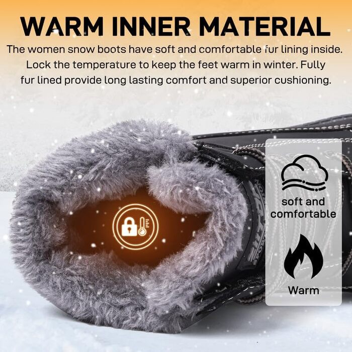 Зимові чоботи жіночі утеплені, водонепроникні, для снігу, теплі, короткі, туристичні, чорні, 42 EU
