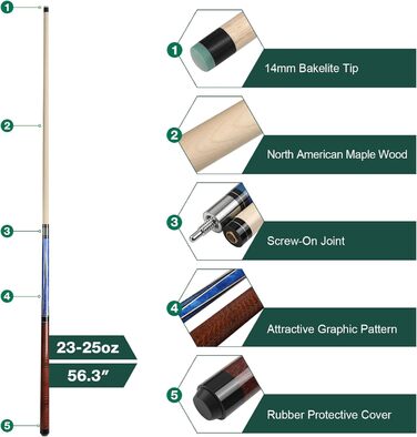 Більярдний кий Pool Queue 58 дюймів, тверде дерево, наконечники 13 мм, для професійних гравців, 1/2 кий, більярдний стіл, спорт (Колір: Браун)