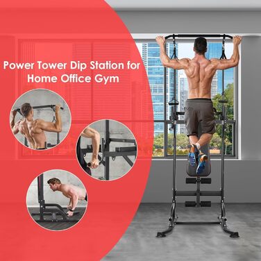 Power Tower для дому: турнік, лавка, станція для віджимань, тренажер для всього тіла. Макс. вага 200 кг, з еластичними стрічками