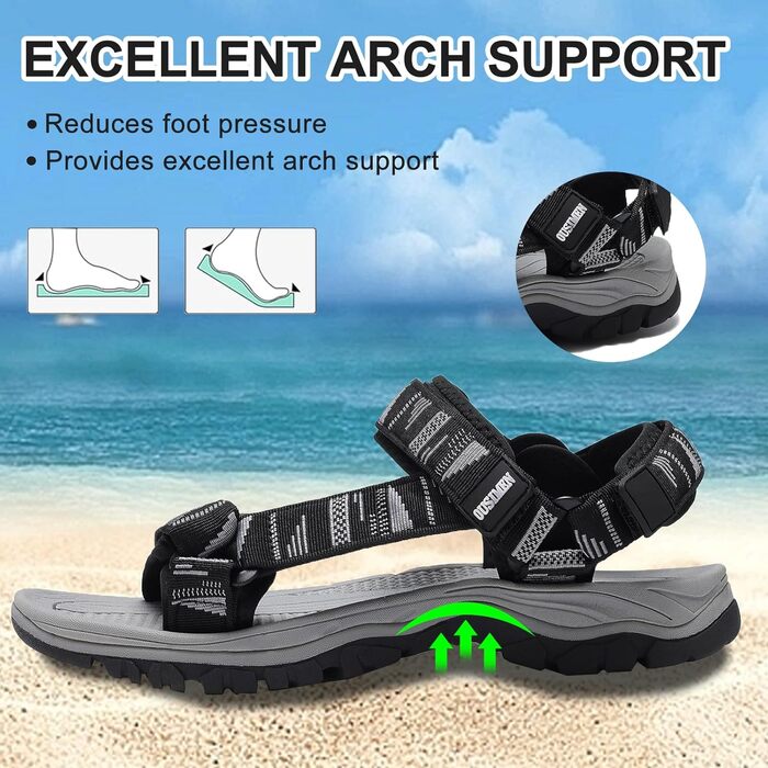 Чоловічі трекінгові сандалі SYKT для туризму та відпочинку на природі (чорний, сірий, 44 EU)