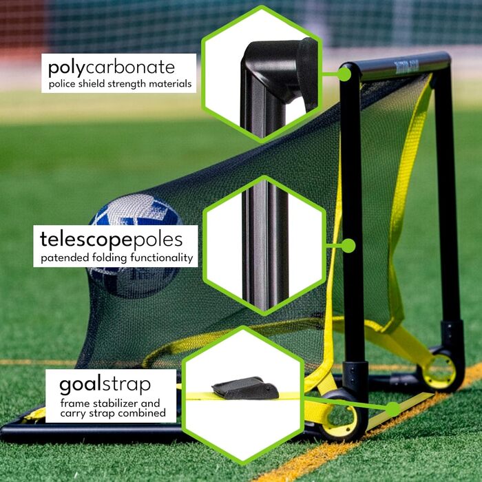 BazookaGoal Оригінальні розкладні ворота для футболу - Mini Pop-Up Tor для дітей та дорослих, 1,20 x 0,75 м, чорний