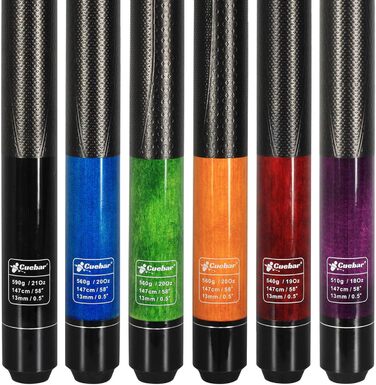 Набір київ для більярду CUEBAR 6 шт., киї 45,7 см, 50,8 см, 595,3 г. Киї для більярду з 3D-рукояткою, 147,3 см для чоловіків та жінок. Кольори: фіолетовий, червоний, зелений, блакитно-зелений, синій, чорний