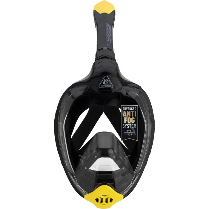 Маска для снорклінгу Cressi Bali Full Face - Повна маска з системою захисту від CO2, прозоре скло, 100% силікон, кріплення для камери, чорний/жовтий, L-XL
