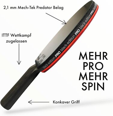 Тенісний стіл Heinsa Black Edition Pro з карбоном та гумою Mech-Tek Predator (2,1 мм), сертифікований ITTF – обертання, швидкість та контроль