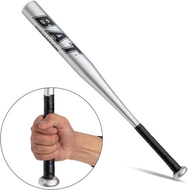 Біта бейсбольна алюмінієва 25'' (63,5 см) з рукавичкою для лівої руки, для софтболу, тренувань, молоді та дорослих, срібляста