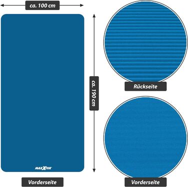 Гімнастичний килимок MAXXIVA 190x60/100x1,5 см, протиковзкий, без фталатів, з ременем для перенесення, для фітнесу, йоги, тренувань, вибір кольору