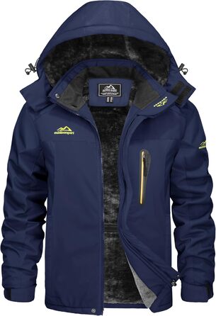 Зимова куртка KEFITEVD для чоловіків, водонепроникна, тепла, з підкладкою, для катання на лижах, спортивна, вітронепроникна, дихаюча, функціональна з відстібаною капюшоном (M, Темно-синій)