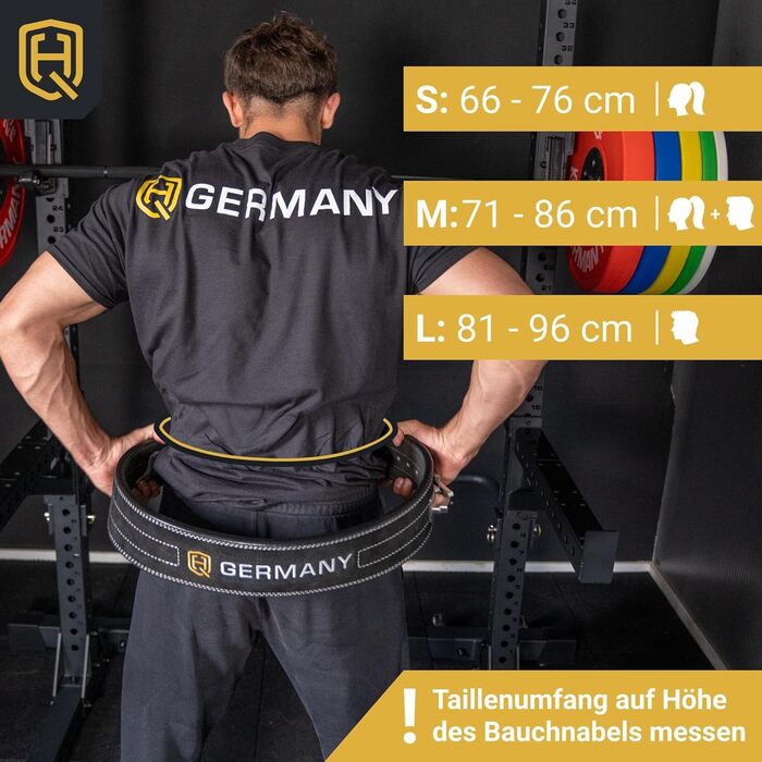 Пояс для важкої атлетики HQ Germany, 100% шкіра, сталь, S/M/L