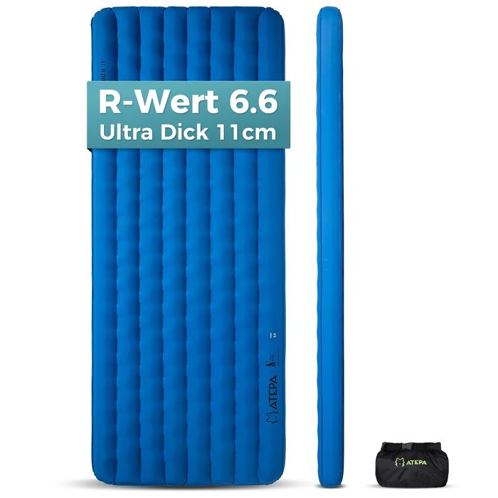 ATEPA ThermAir Ultraleichte Isomatte: Каремат для кемпінгу та хайкінгу, R-6, 11 см, 183x64 см, блакитний