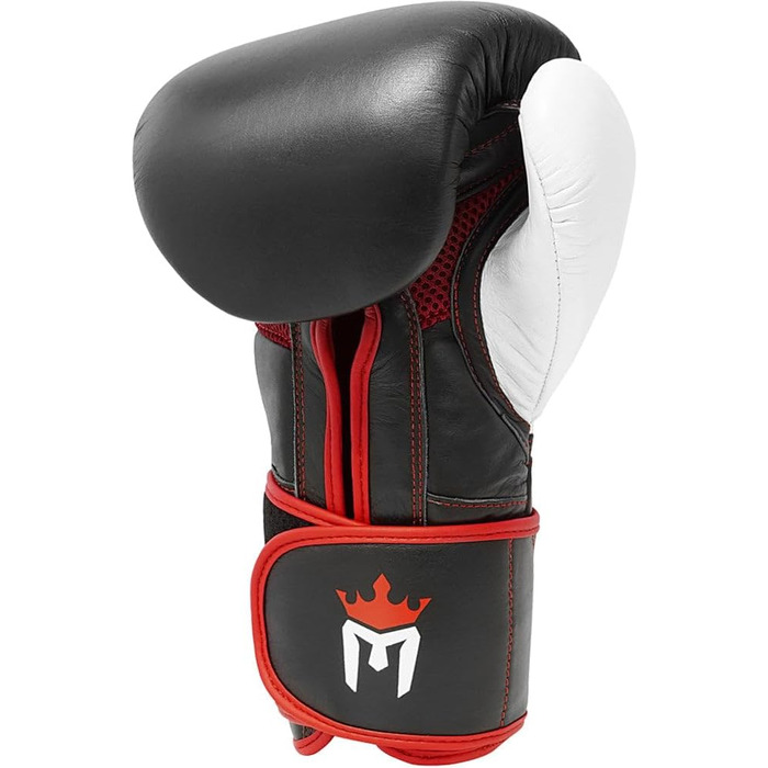 Боксерські рукавички Meister Gel Armor 16oz для тренувань з натуральної шкіри, чорні/червоні/білі, дорослі, з сітчастою сумкою
