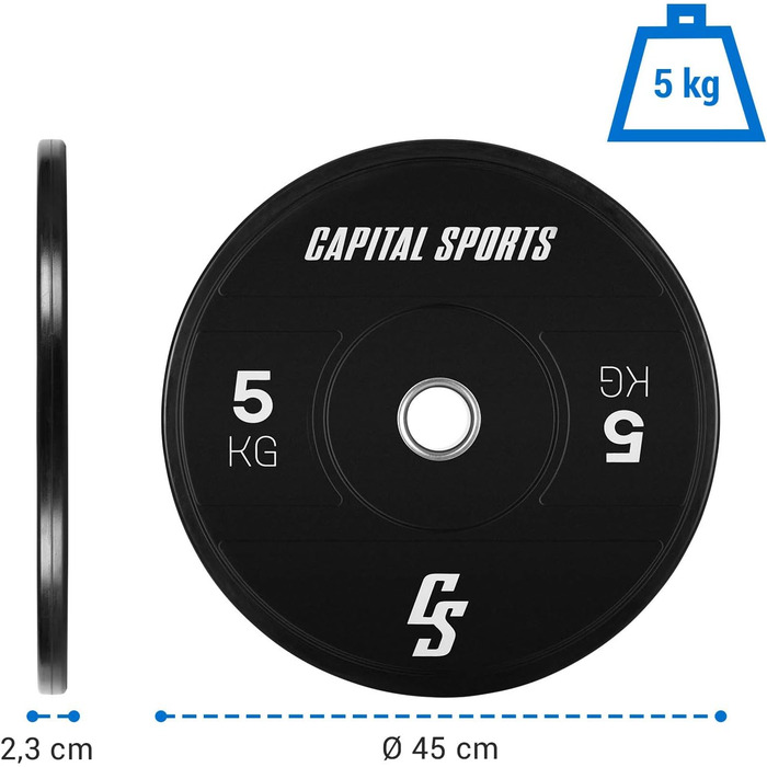 Набір дисків для штанги Capital Sports Elongate 2020, 2×5 кг, 50,4 мм, чорний, тверда гума