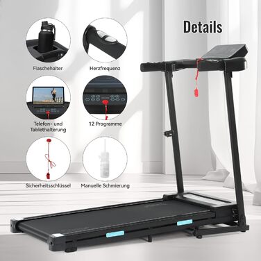 Біговий тренажер NOVONOVA для дому, складаний, Walking Pad, 12 км/год, з LED-дисплеєм, міні-біговий тренажер з ручками, тихий біговий тренажер з великою біговою поверхнею, підставка для пляшок, професійний біговий тренажер для офісу