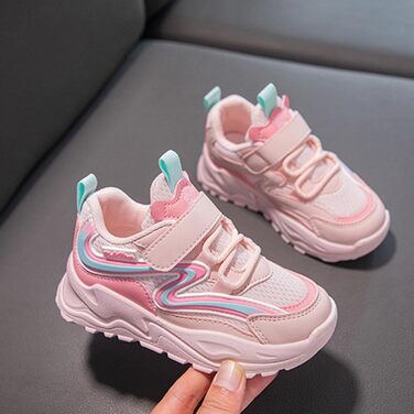Дитячі спортивні кросівки для хлопчиків та дівчаток: стильні, дихаючі, легкі, унісекс, з антиковзкою підошвою та липучкою. Ідеальні для залу, фітнесу та тенісу (Рожеві, 27 EU)