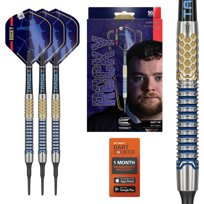 Дротики Target Josh Rock Gen 1, 90% вольфрам, 20 г, електронні Pixel Softdarts з чорними наконечниками, ігрова серія