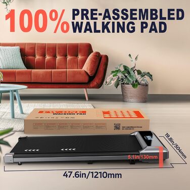 Бігова доріжка VOWVIT для дому 2-в-1, Walking Pad з LED-дисплеєм, дистанційним керуванням, 2.25HP, швидкість 1-6 км/год, гарантія 2 роки