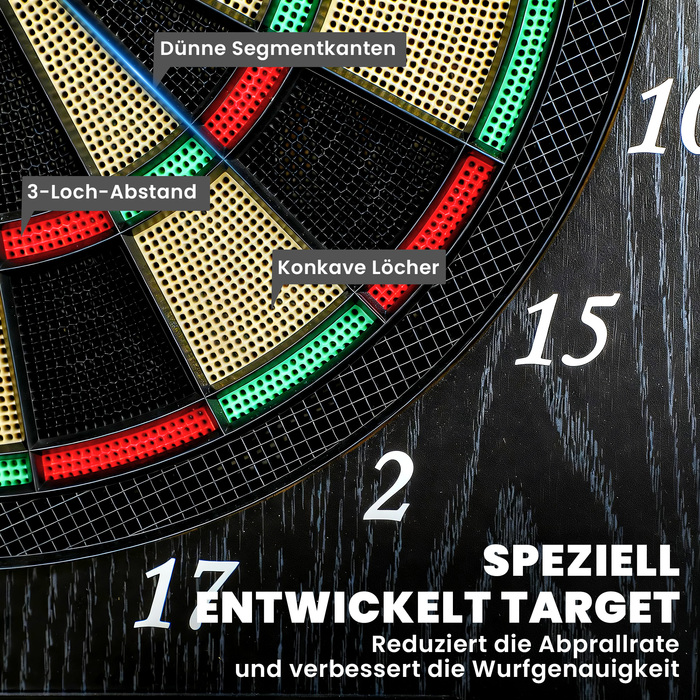 Електронна дартс-дошка E Dartboard з дверцятами, що імітують дерево, LED-дисплеєм, голосовими підказками, 6 дротиками та 24 запасними наконечниками.