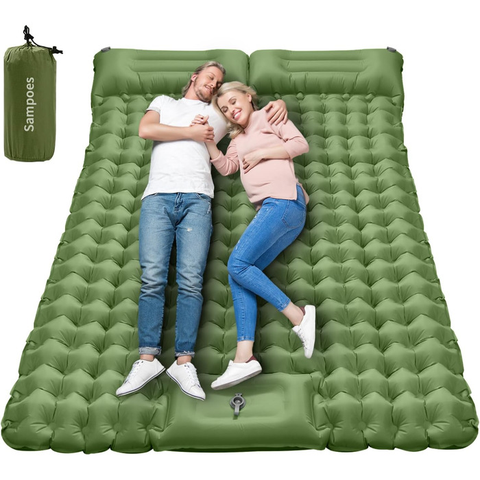 Надувний килимок для кемпінгу Isomatte 10см, самонадувний, з насосом, для туризму та відпочинку на природі (двоспальний, зелений)