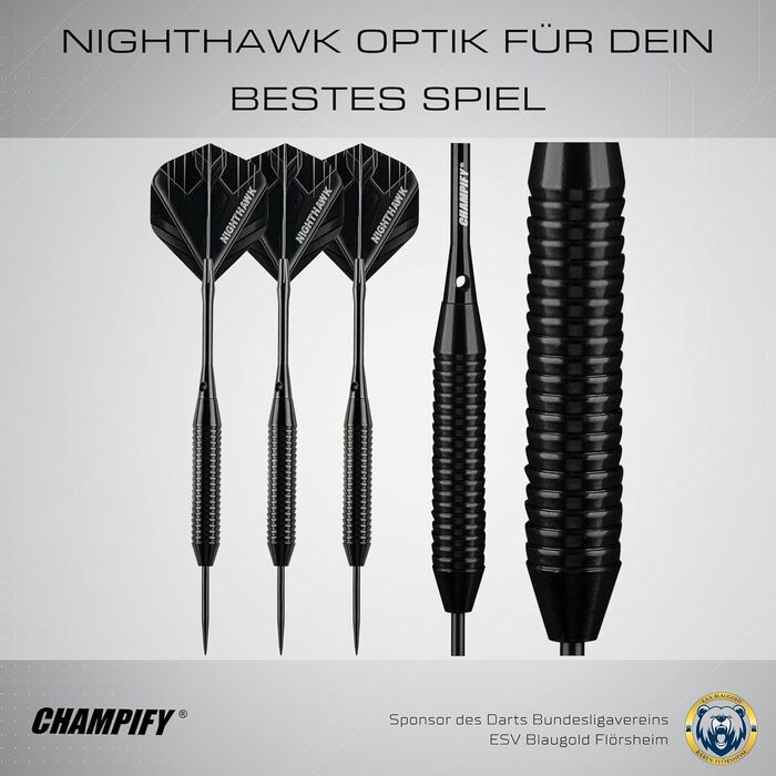 Набір дротиків сталевих 23g 'Nighthawk' з аксесуарами: 3 дротики, 6 стержнів, пір'я. Чорні дротики для гри в дартс