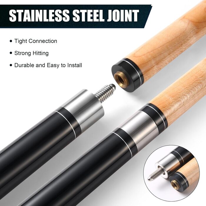 Більярдний кий ASMPCUE Pool Queue, 58 дюймів, канадський клен, 13 мм наконечник, для професійних гравців, 1/2 кий, для більярдного столу, зелений (чорний)