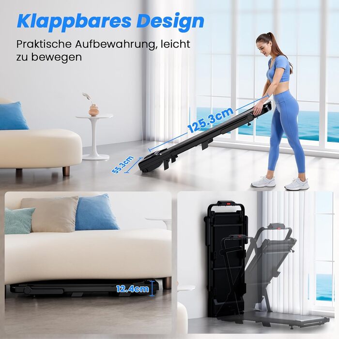 Бігова доріжка Walking Pad 4-в-1 з нахилом 6%, 12 км/год, складна, з APP та пультом, до 136 кг, чорна