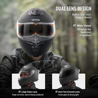 Мотошолом VEVOR інтегральний з Bluetooth, змінне скло, DOT, чорний, розмір L, для дорослих та підлітків