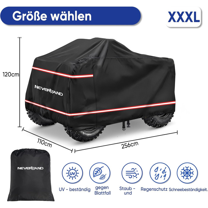 Чохол для квадроцикла NEVERLAND XXXL 256x110x120 см - захист від бруду, вологи, сонця, зимова стійкість, 210D Oxford