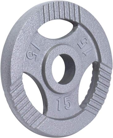 Олімпійські диски GORILLA SPORTS з чавуну, сріблясті, 1,25–20 кг, 50 мм, Tri-Grip – вагові млинці для штанги
