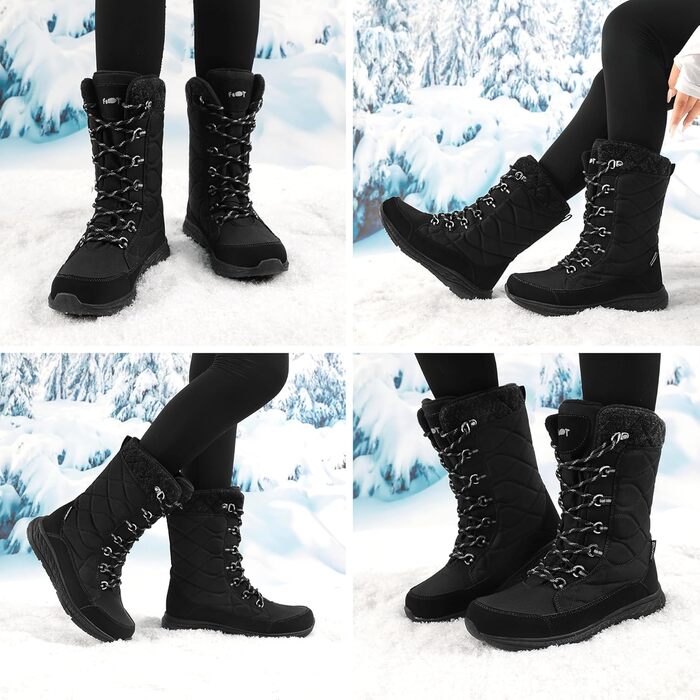 Зимові черевики жіночі водонепроникні, теплі, зручні, антиковзні, для піших прогулянок, трекінгу, відпочинку. Розміри 37-42 EU (Чорний, 37 EU)