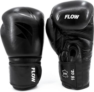 Боксерські рукавички Flow, багатошаровий піноматеріал, натуральна шкіра, чорні, 10 унцій