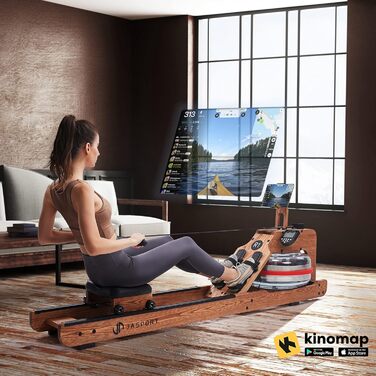 JASPORT R1: Гребний тренажер для дому з масивного дерева (Еш) з комп'ютером та кріпленням для планшета | JASPORT