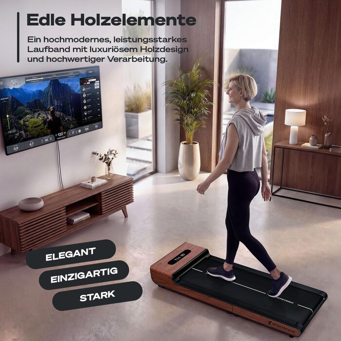 Складана бігова доріжка для ходьби Sportstech WoodPad Pro для дому та офісу, до 8 км/год, з лічильником кроків та підтримкою додатку, до 120 кг