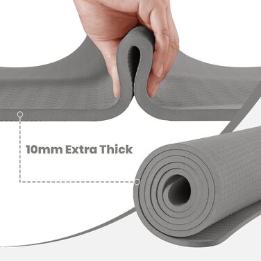Yogamatta для жінок з антиковзким покриттям 10 мм. Товста килимок для йоги, пілатесу та фітнесу 183x61 см (сірий) з чохлом