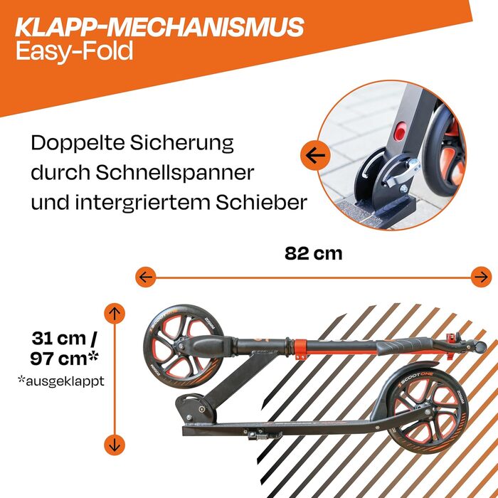 Алюмінієвий самокат S 1 / S 2 – регульований по висоті, ABEC 7, помаранчевий
