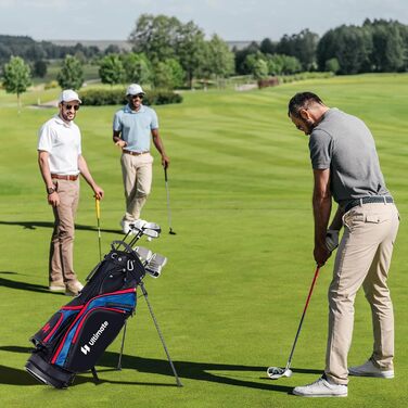 GYMAX Комплект гольф-клубу для чоловіків, повний набір гольф-клубу з драйвером #1, фейрвеєм #3, гібридом #5, залізом #5, #6, #7, #8, #9, #P, #S, паттером, 3 чохлами та переносною сумкою, блакитний