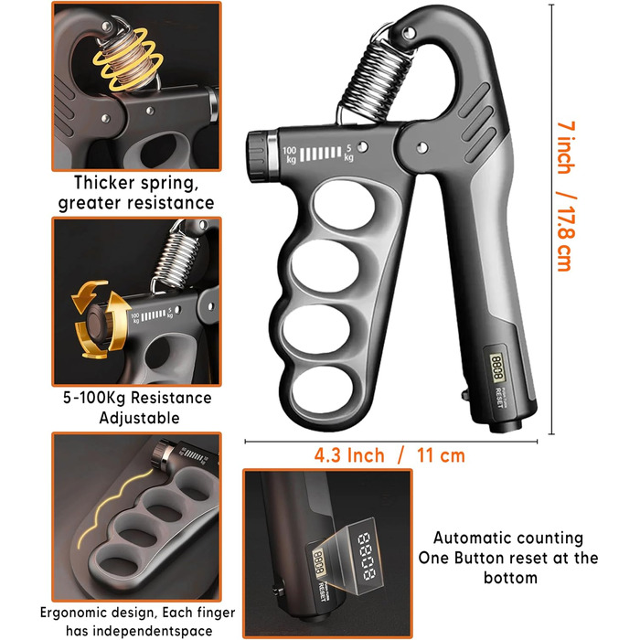 Набір для зміцнення хватки рук (5 шт.) – тренажери для рук, розтягувач пальців, кільце для хватки, м'яч для зняття стресу. Для спортсменів, чорний