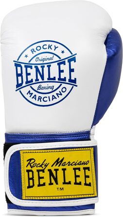 Боксерські рукавички BENLEE METALSHIRE 10 oz зі шкіри, білі/сині