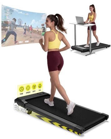 Бігова доріжка для ходьби та бігу MJWW Raceable з нахилом 6-9%, 2.5/3.0 к.с., складна, з керуванням через APP, LED-дисплеєм, для дому та офісу (90 см, чорна)