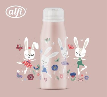 Дитяча термобутилка alfi KIDS ISO 350 мл, рожевий Балерина Зайчик, нержавіюча сталь, герметична, з кришкою, зберігає тепло 12 годин, холод 24 години, підходить для газованих напоїв, BPA-free