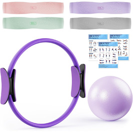 Комплект для пілатесу: кільце, стрічки опору (15-45 lbs), фітнес-м'яч, для дому, сили, гнучкості, стабільності та підтяжки