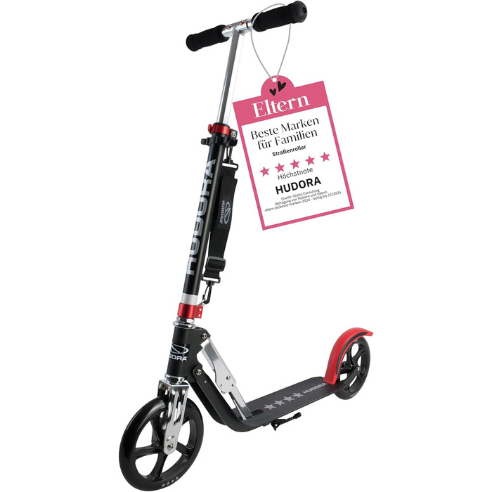 Самокат HUDORA BigWheel 205 алюмінієвий, міський, складаний, регульований по висоті, для дітей і дорослих до 100 кг, з підніжкою